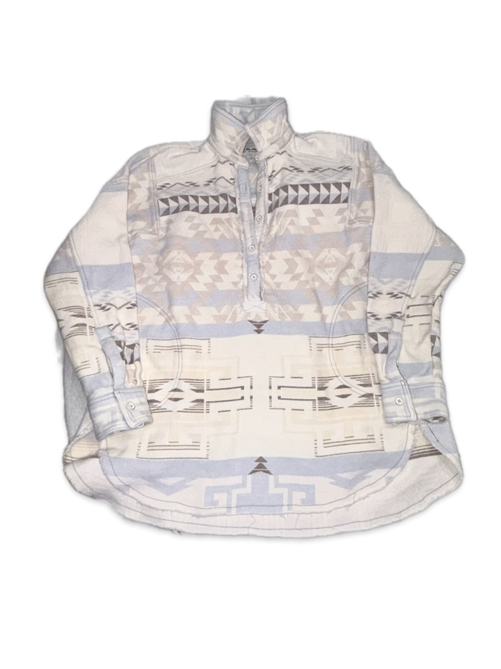 We The Free People Arizona Sky Aztec Print Pullover Cream Blue Pockets Oversized